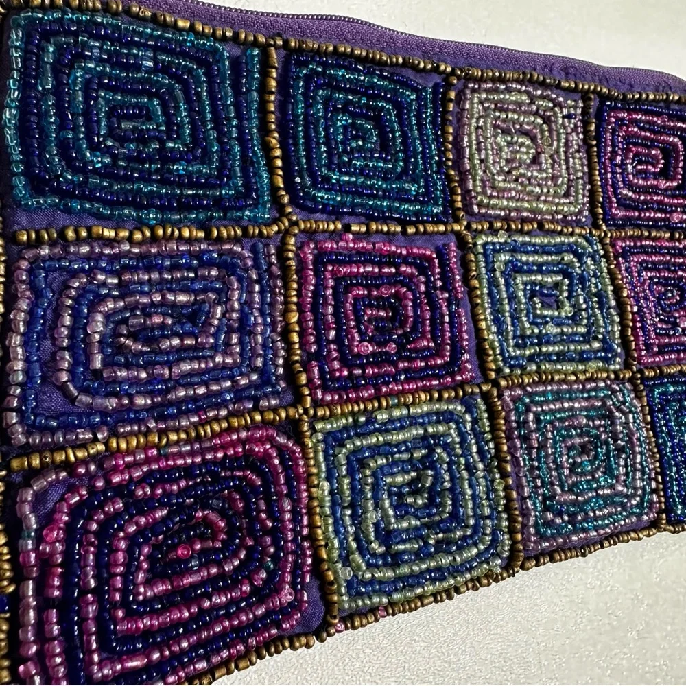South Coast Handmade Boho Beaded Zippered Flat Pouch Bag Case FLAW